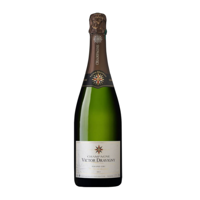 En kasse med 6 flasker Champagne Victor Dravigny Blanc de Blancs Grand Cru, Brut, 75cl