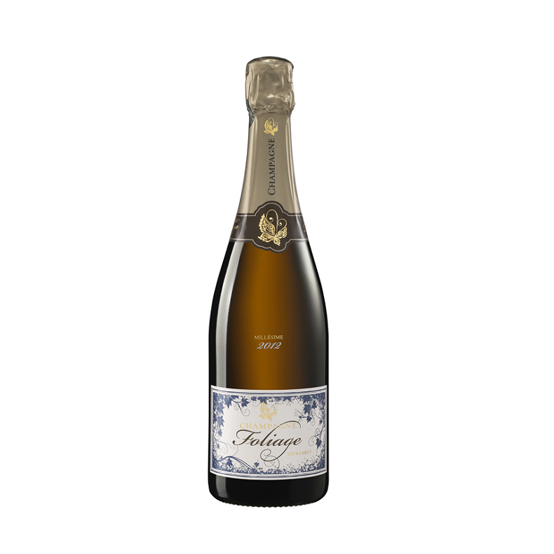 En kasse med 6 flasker BIO Champagne Foliage Millesime 2012 Extra Brut, 75cl