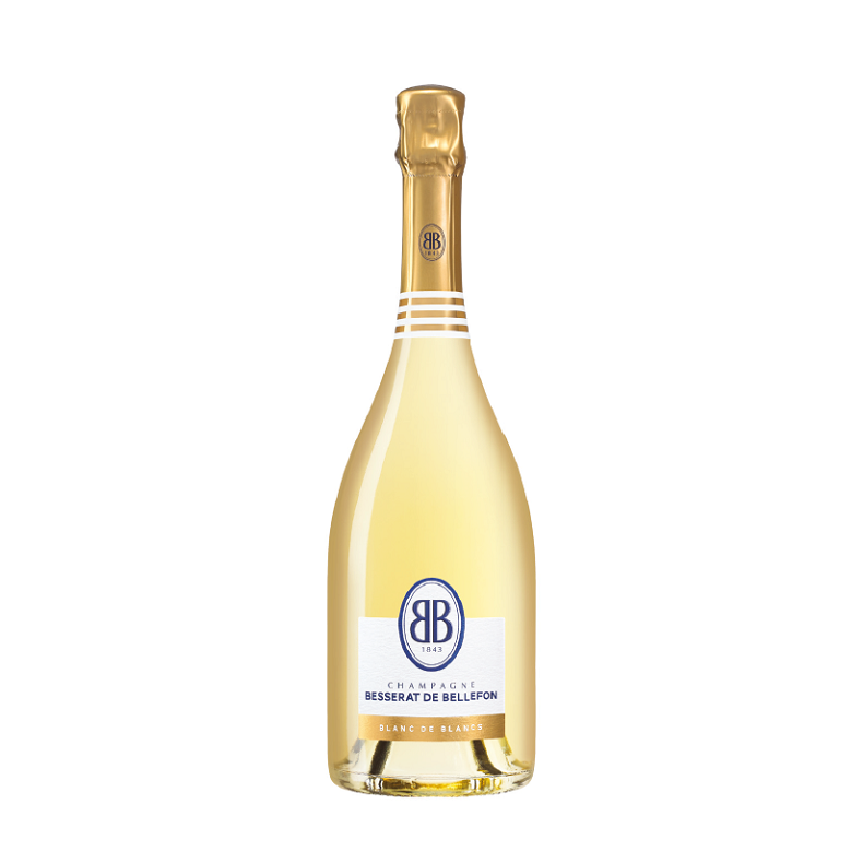 En kasse med 6 flasker Champagne Besserat de Bellefon Blanc de Blancs Grand Cru, 75cl